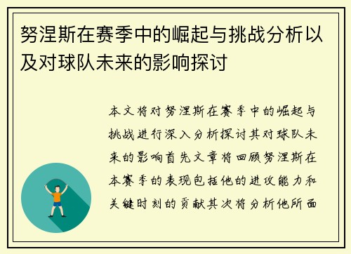 努涅斯在赛季中的崛起与挑战分析以及对球队未来的影响探讨